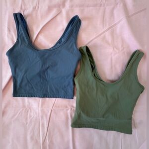 Set of Two Klassy Network Cropped Tank Tops - Blue & Olive Green, Size S